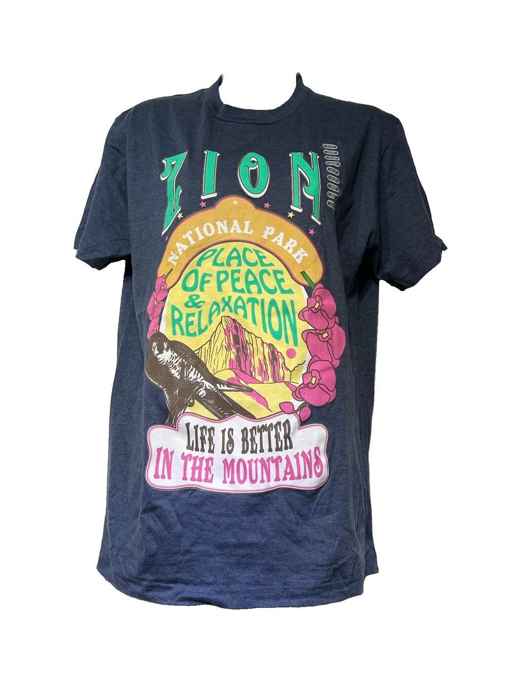 Zion National Park Utah Life is Better in the Mountains Blue T-Shirt Size M